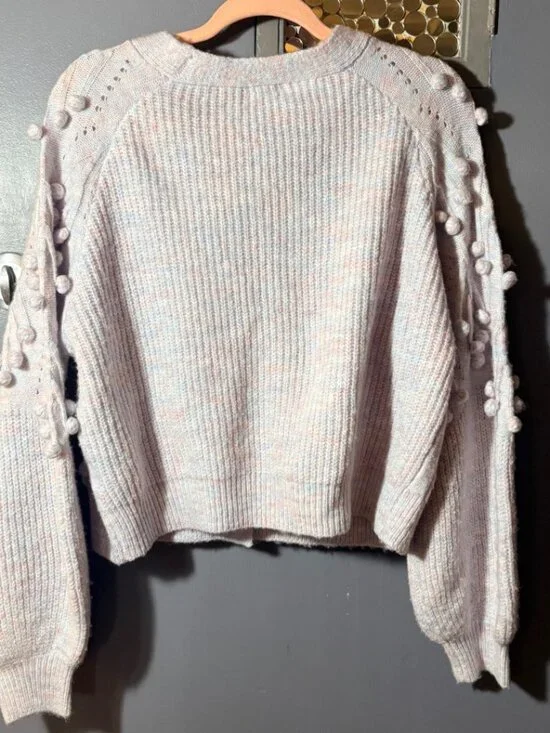 En Creme Cardigan Balloon Sleeve Bobble Knit Cropped Cottagecore M - Picture 4 of 10